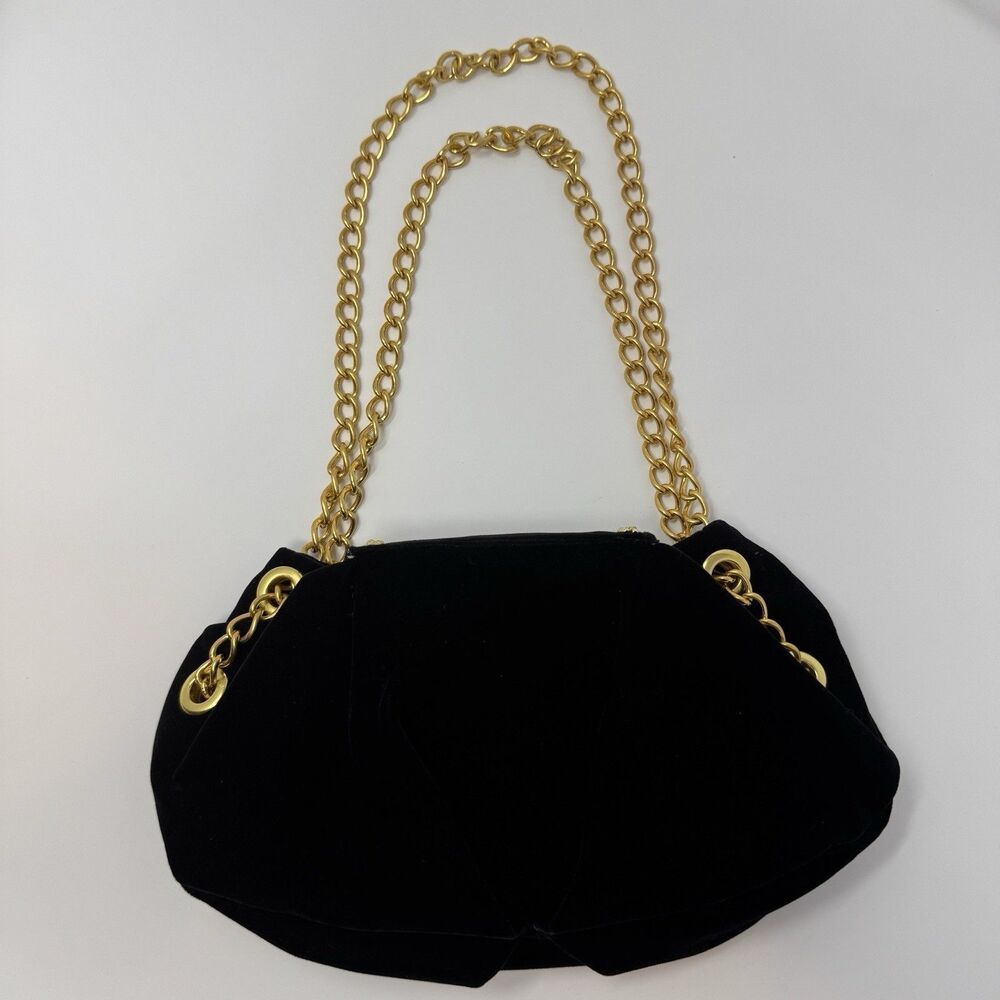 Paris Hilton Black Velvet Mini Handbag Purse Rhinestones Chains Y2K Glam Bling - Picture 4 of 14